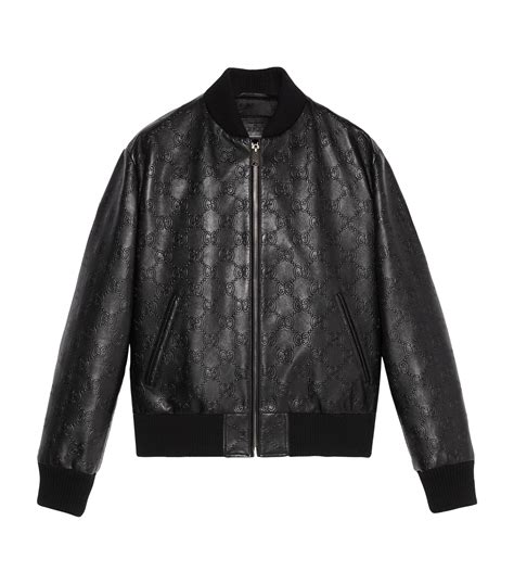 black gg leather bomber jacket.